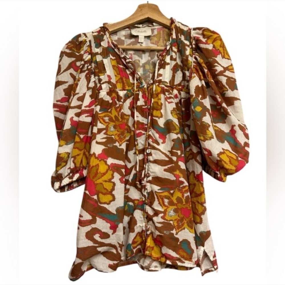 Cleobella Multicolor Floral Puff-Sleeve Peasant Blouse - Picture 9 of 10